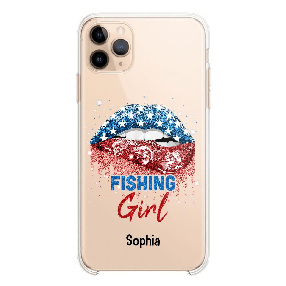 Personalized Fishing Girl Us Flag Silicon Phonecase NQHC2206