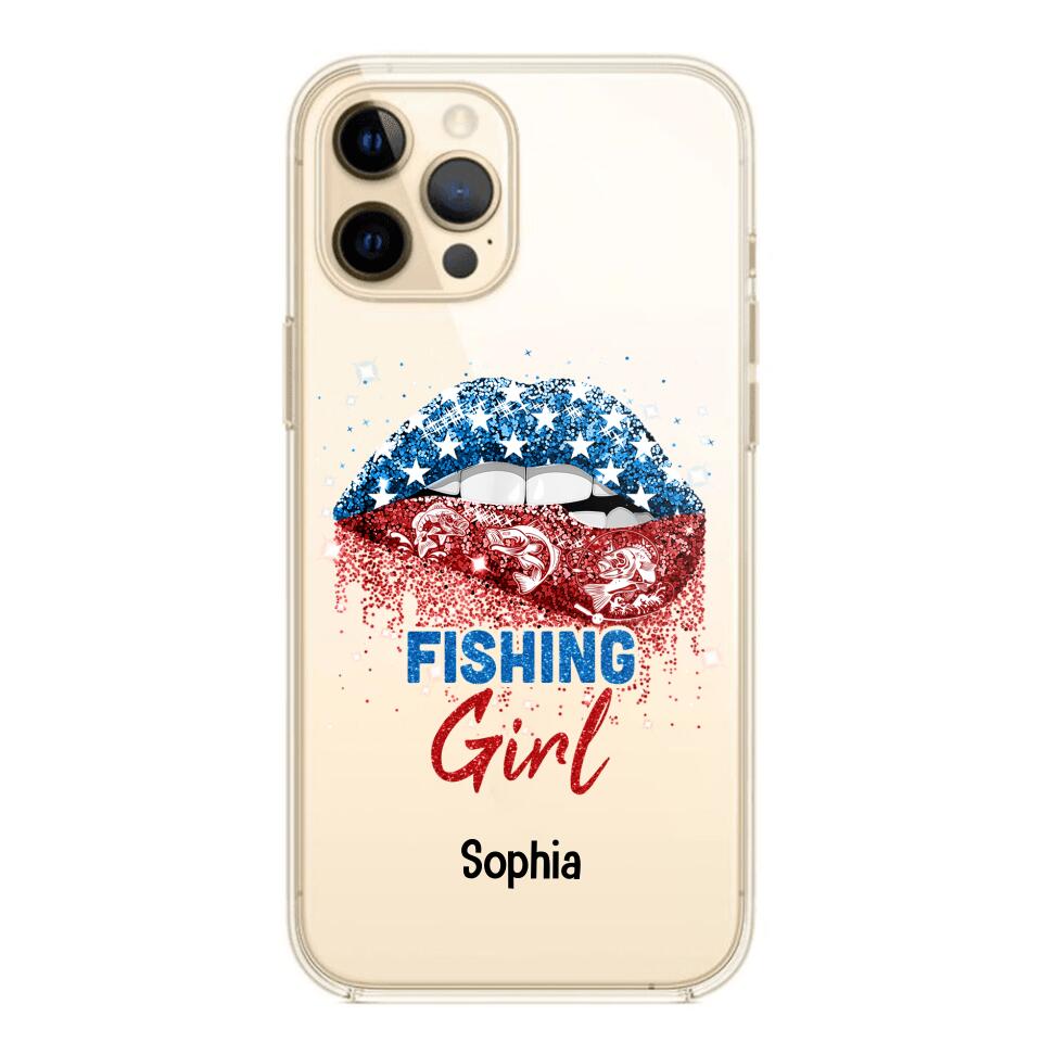 Personalized Fishing Girl Us Flag Silicon Phonecase NQHC2206