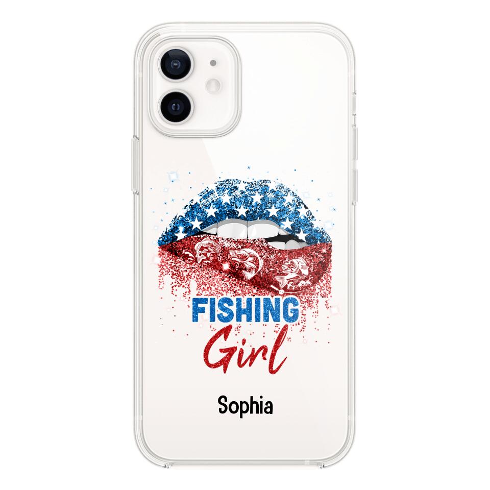Personalized Fishing Girl Us Flag Silicon Phonecase NQHC2206