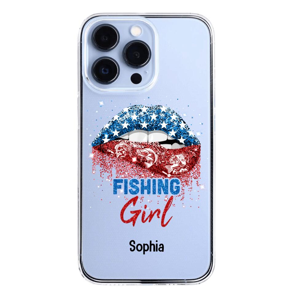 Personalized Fishing Girl Us Flag Silicon Phonecase NQHC2206