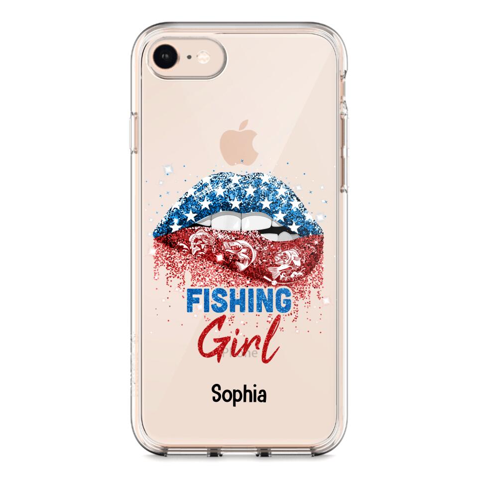 Personalized Fishing Girl Us Flag Silicon Phonecase NQHC2206