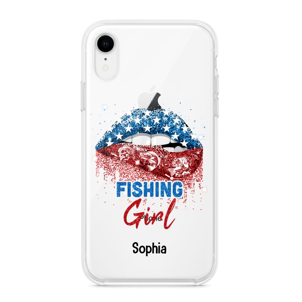 Personalized Fishing Girl Us Flag Silicon Phonecase NQHC2206