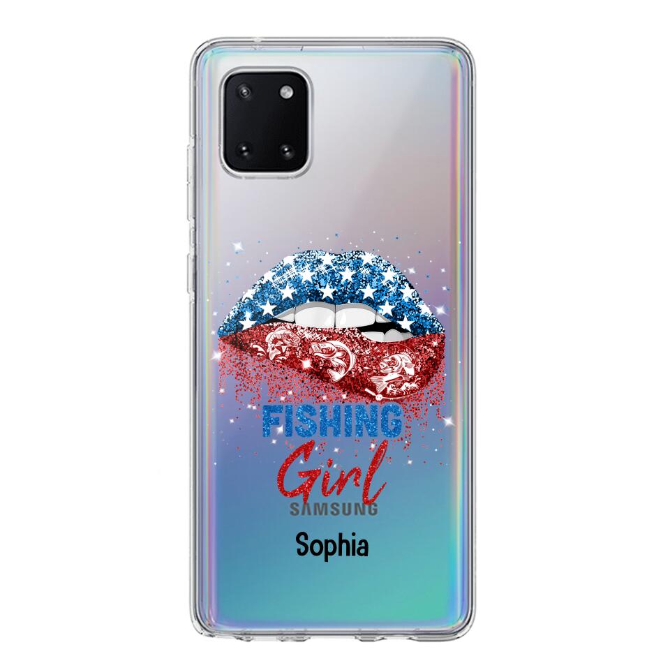 Personalized Fishing Girl Us Flag Silicon Phonecase NQHC2206