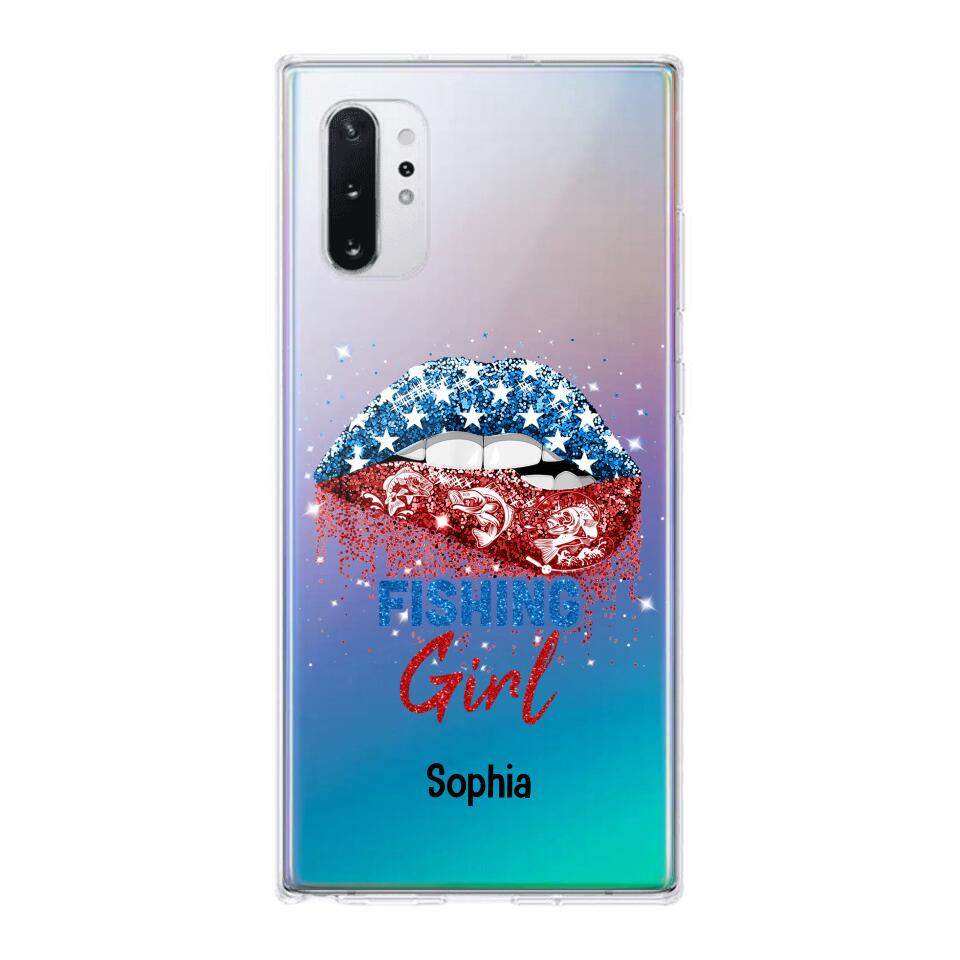 Personalized Fishing Girl Us Flag Silicon Phonecase NQHC2206