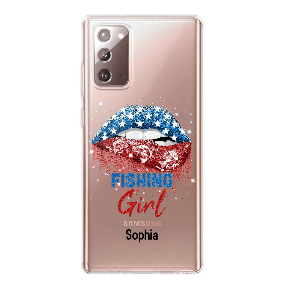 Personalized Fishing Girl Us Flag Silicon Phonecase NQHC2206
