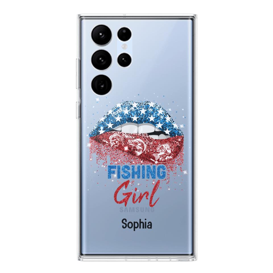 Personalized Fishing Girl Us Flag Silicon Phonecase NQHC2206