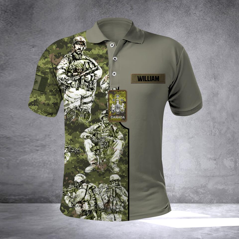 Personalized Canadian Soldier/Veterans Polo Shirt Printed 22JUL-HQ24
