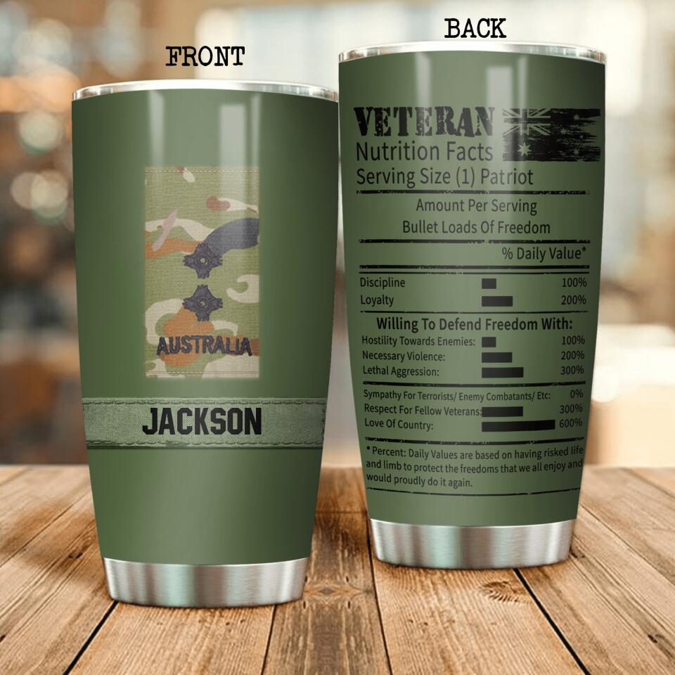 Personalized Australian Veteans Nutrition Facts Tumbler Printed QTDT2906