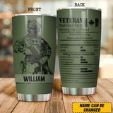 Personalized Canadian Veterans Nutrition Facts Tumbler Printed QTDT0107