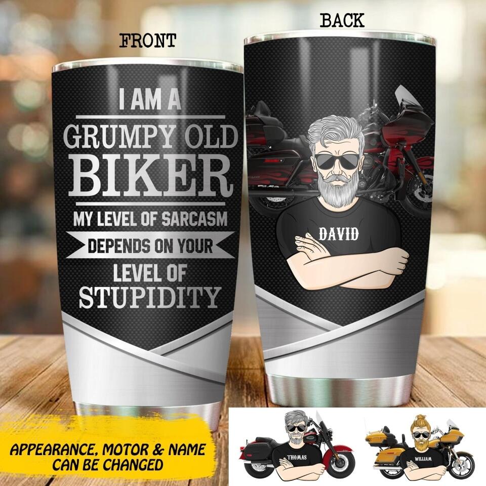 Personalized I Am A Grumpy Old Biker Tumbler Printed 22JUY-DT01