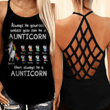 Personalized Aunticorn Kid Name Criss Cross Tank Or Tshirt Printed QTHC0207