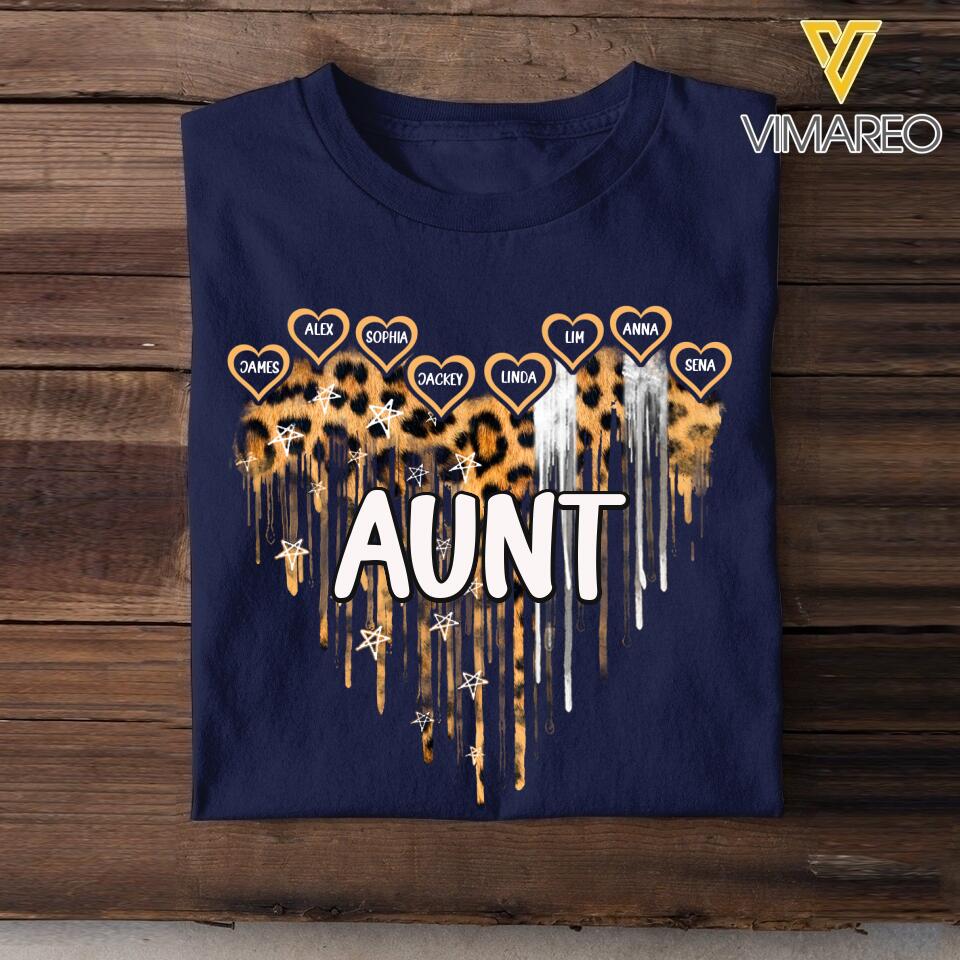 Personalized Aunt Leopard Kid Name Tshirt Printed QTDT0807