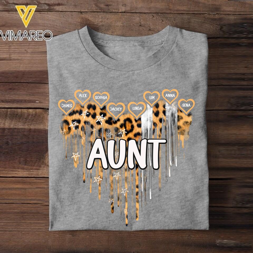 Personalized Aunt Leopard Kid Name Tshirt Printed QTDT0807