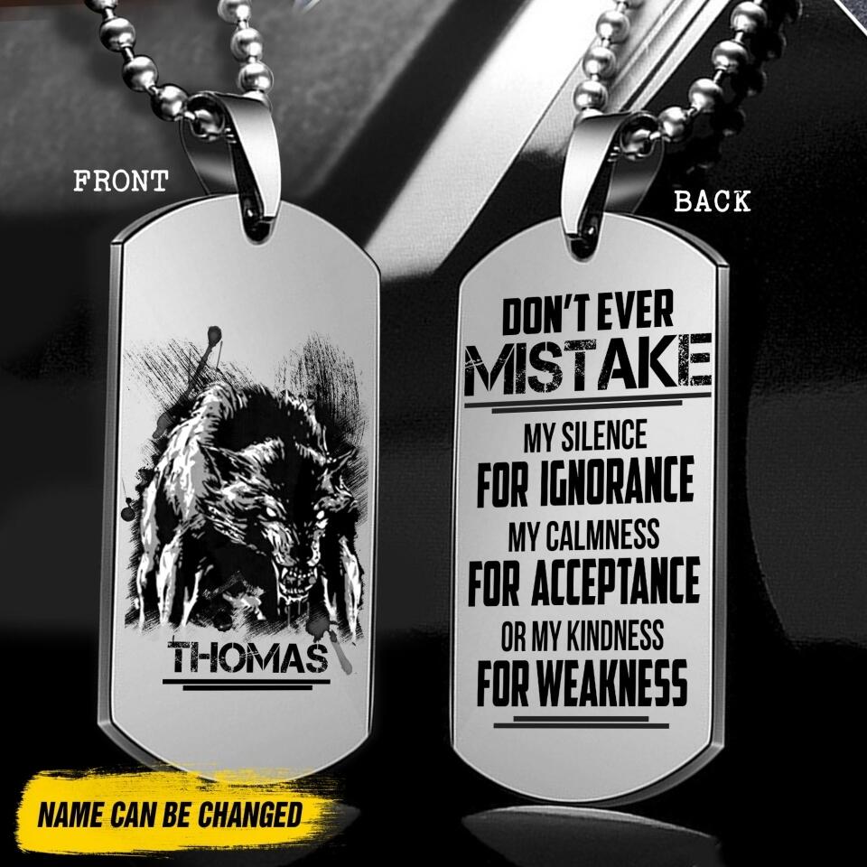Personalized Don't Ever Mistake Wolf Necklaces Printed NQDT1207