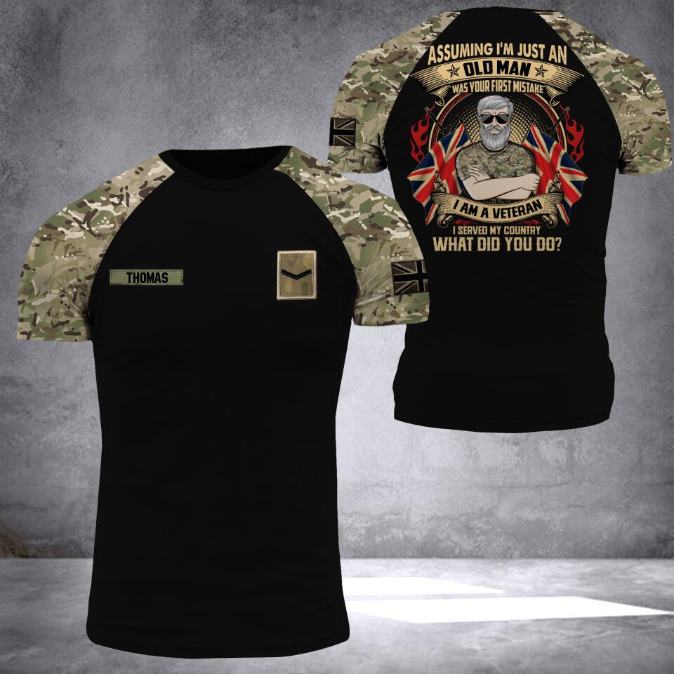 Personalized UNITED KINGDOM Assuming I'm Just An Old Man Soldier/ Veteran Tshirt 3D Printed DHDT2107