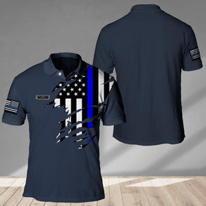 Personalized Us Police Blue Line Polo Shirt Printed QTHC2107