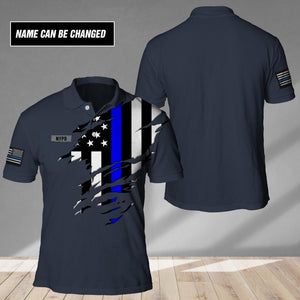 Personalized Us Police Blue Line Polo Shirt Printed QTHC2107