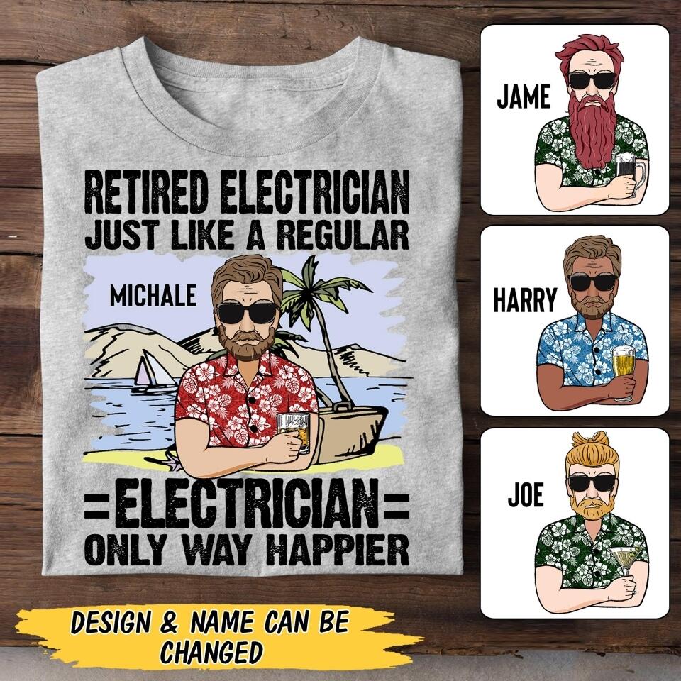 Personalized Retired Electrician Tshirt Printed 22JUY-MA25