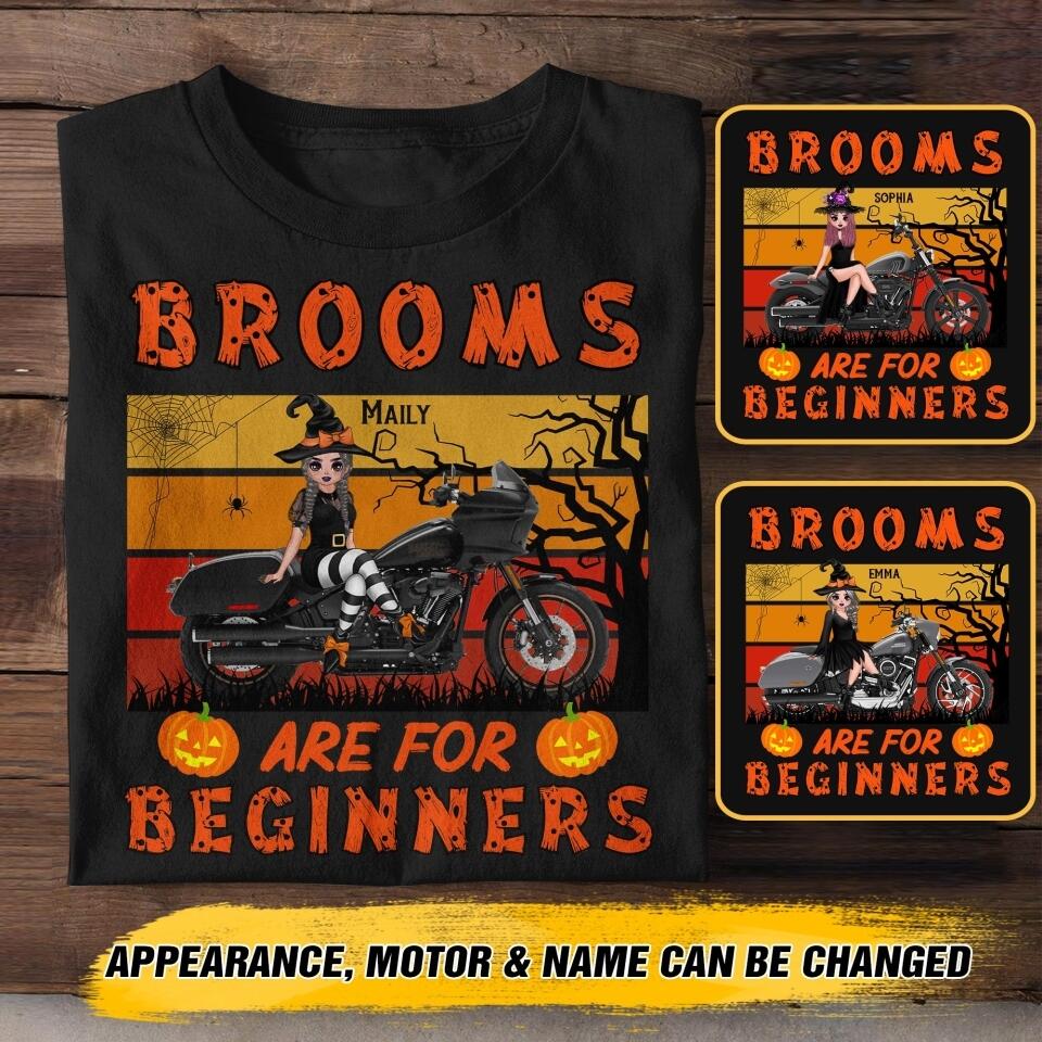 Personalized Brooms Are For Beginners Motorcycle Witch Halloween Tshirt Printed 22AUG-HY12