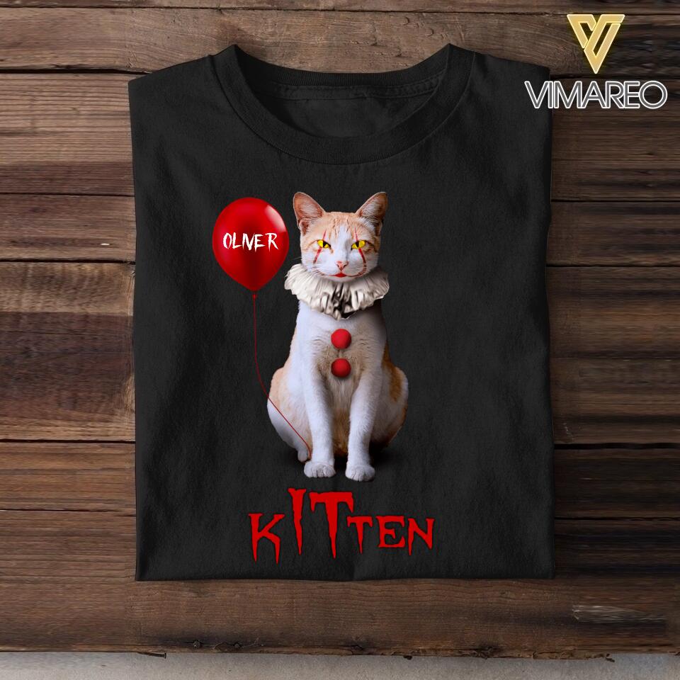Personalized Halloween Kitten Upload Photo Tshirt Printed QTDT1308
