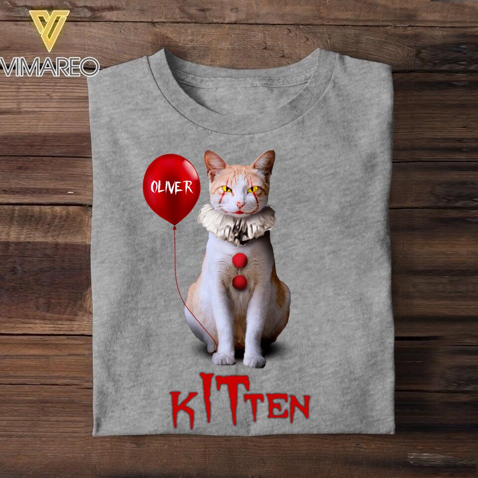Personalized Halloween Kitten Upload Photo Tshirt Printed QTDT1308