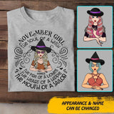 Personalized November Girl The Soul Of A Witch The Fire Of Lioness The Heart Of Hippie Tshirt Printed QTDT1508