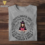Personalized November Girl The Soul Of A Witch The Fire Of Lioness The Heart Of Hippie Tshirt Printed QTDT1508