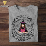 Personalized October Girl The Soul Of A Witch The Fire Of Lioness The Heart Of Hippie Tshirt Printed QTDT1508