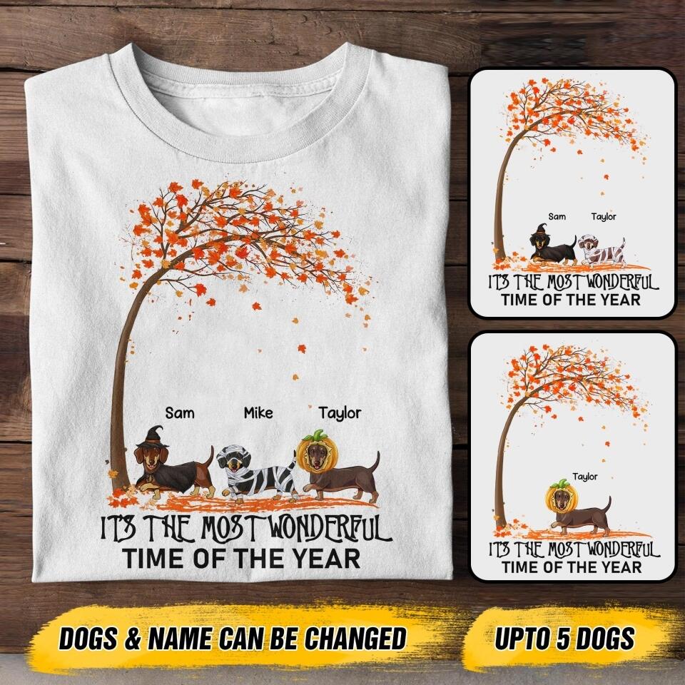 Personalized It 's The Most Wonderful Time Of The Year Fall Dachshund Halloween Tshirt Printed QTHY2308