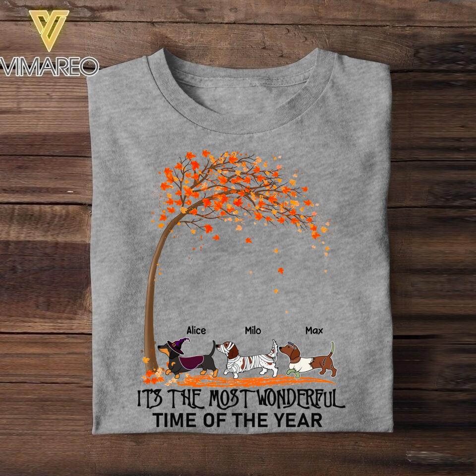Personalized It 's The Most Wonderful Time Of The Year Fall Dachshund Halloween Tshirt Printed QTHY2308