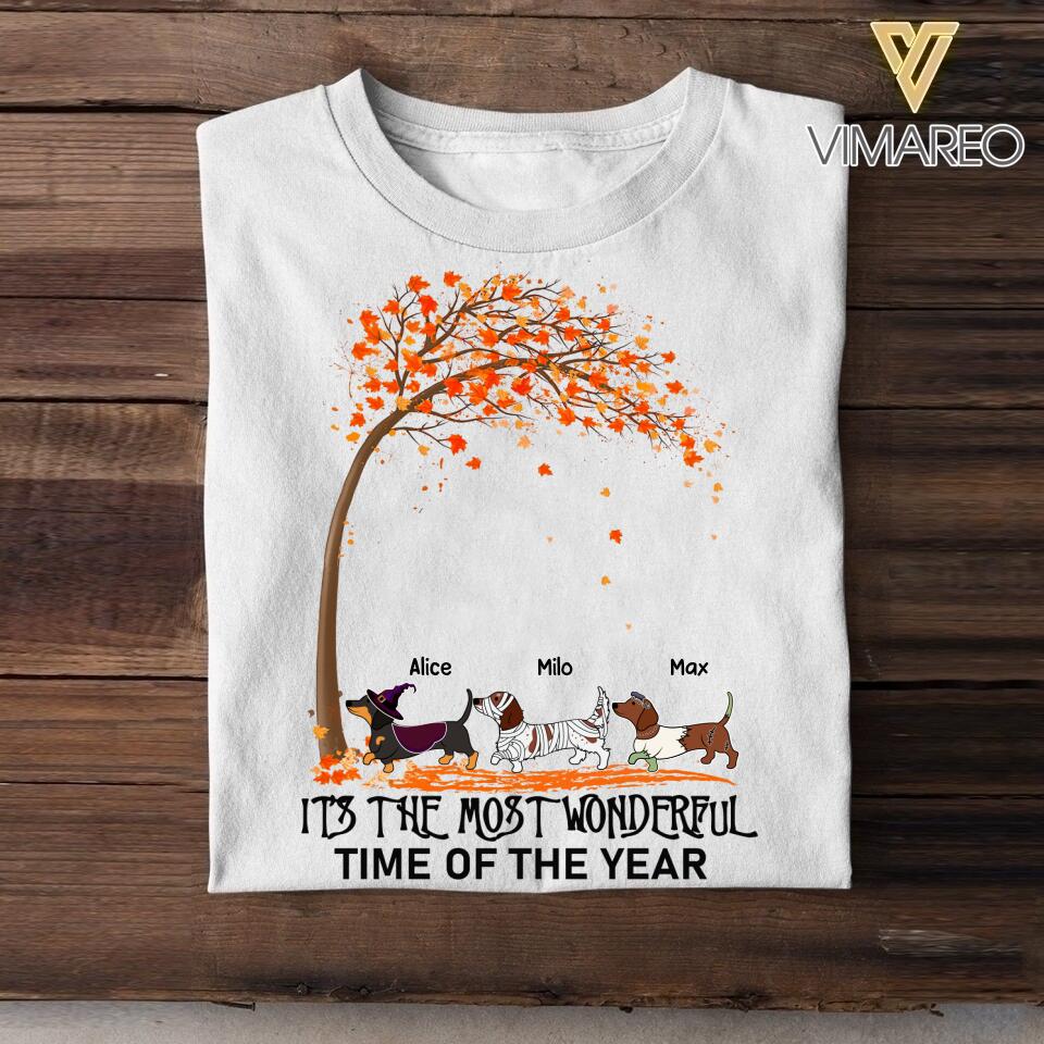 Personalized It 's The Most Wonderful Time Of The Year Fall Dachshund Halloween Tshirt Printed QTHY2308