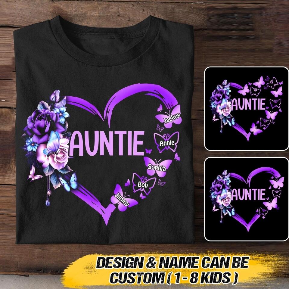 Personalized Aunt Kid Flower Butterfly Tshirt Printed 22AUG-HQ23