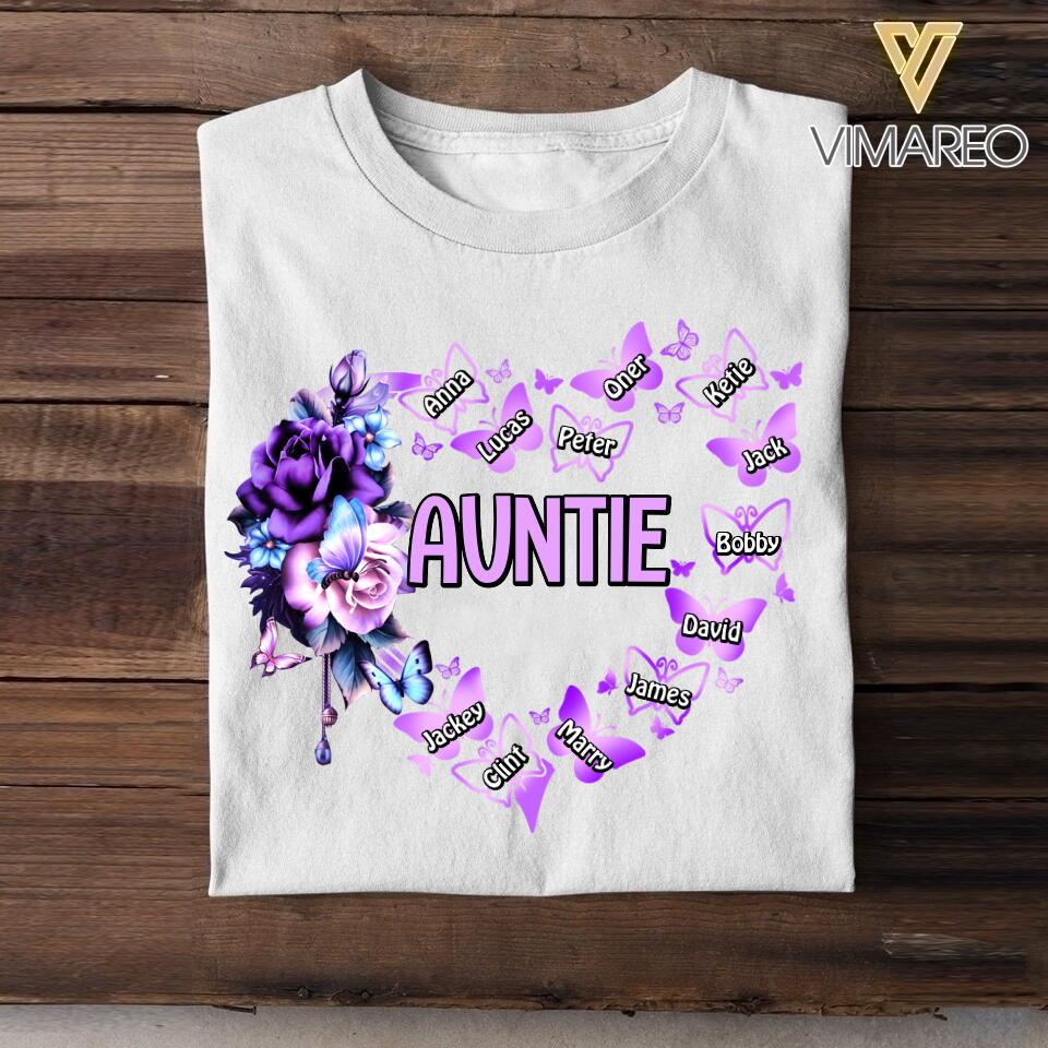 Personalized Aunt Kid Flower Butterfly Tshirt Printed 22AUG-HQ23