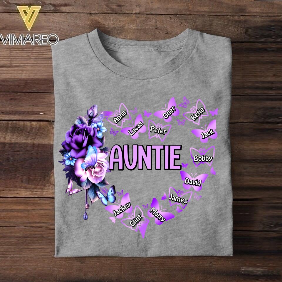Personalized Aunt Kid Flower Butterfly Tshirt Printed 22AUG-HQ23