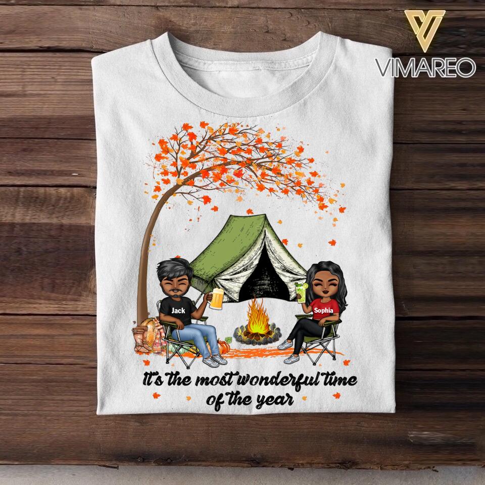 Personalized It's The Most Wonderful Time Of The Year Fall Y'all Camping Couple Tshirt Printed QTMA2508