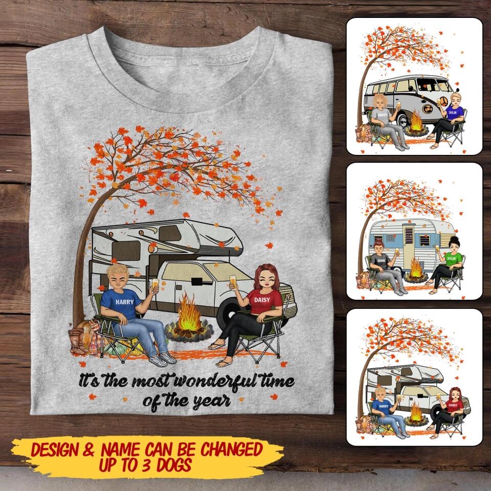 Personalized It's The Most Wonderful Time Of The Year Fall Y'all Camping Couple Tshirt Printed QTMA2508