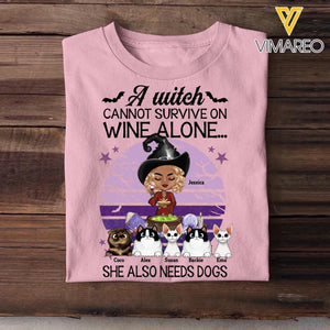Personalized A Witch Cannot Survive On Wine Alone She Also Needs Cats Halloween Tshirt Printed QTMA0509