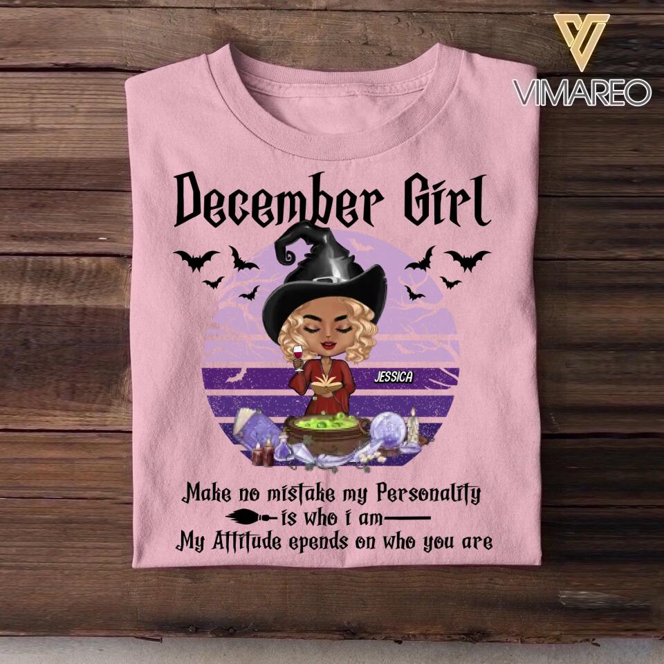 Personalized Witch December Girl Makes No Mistake Halloween Tshirt Printed QTVQ0609