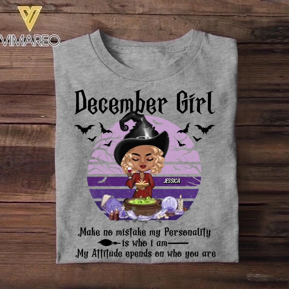 Personalized Witch December Girl Makes No Mistake Halloween Tshirt Printed QTVQ0609
