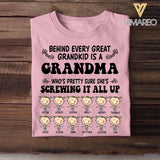 Personalized Behind Every Great Grandkid Is A Grandma  Kid Name Tshirt Printed QTDT0709