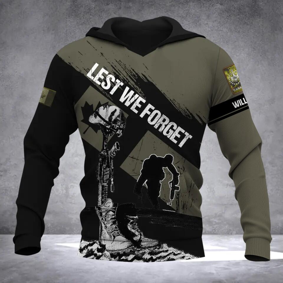 Personalized Canadian Solider/ Veteran Lest We Forget Rank Hoodie 3D Printed QTDT1909