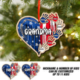 Personalized Grandma Kid Flag Heart Christmas Wood Ornament Printed 22SEP-DT27