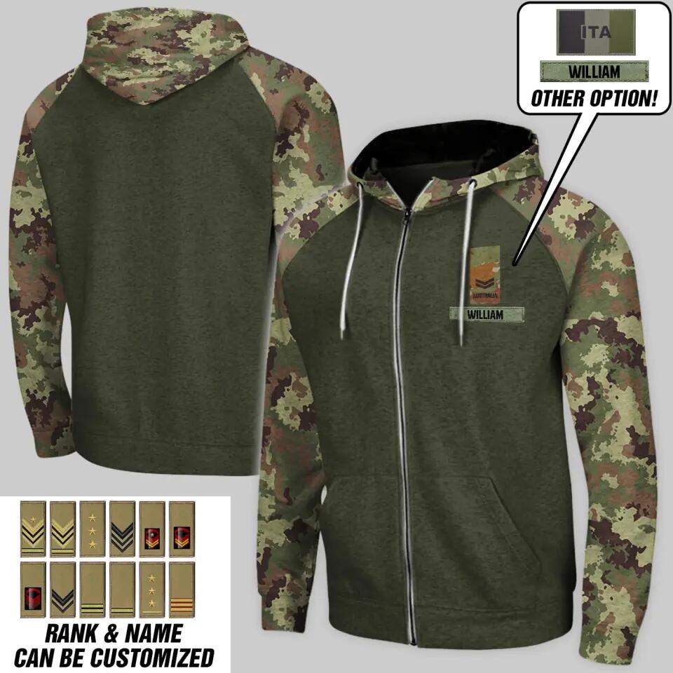 Personalized Italian Solider/ Veteran With Rank Name or Flag Zip Hoodie 3D Printed QTDT1110