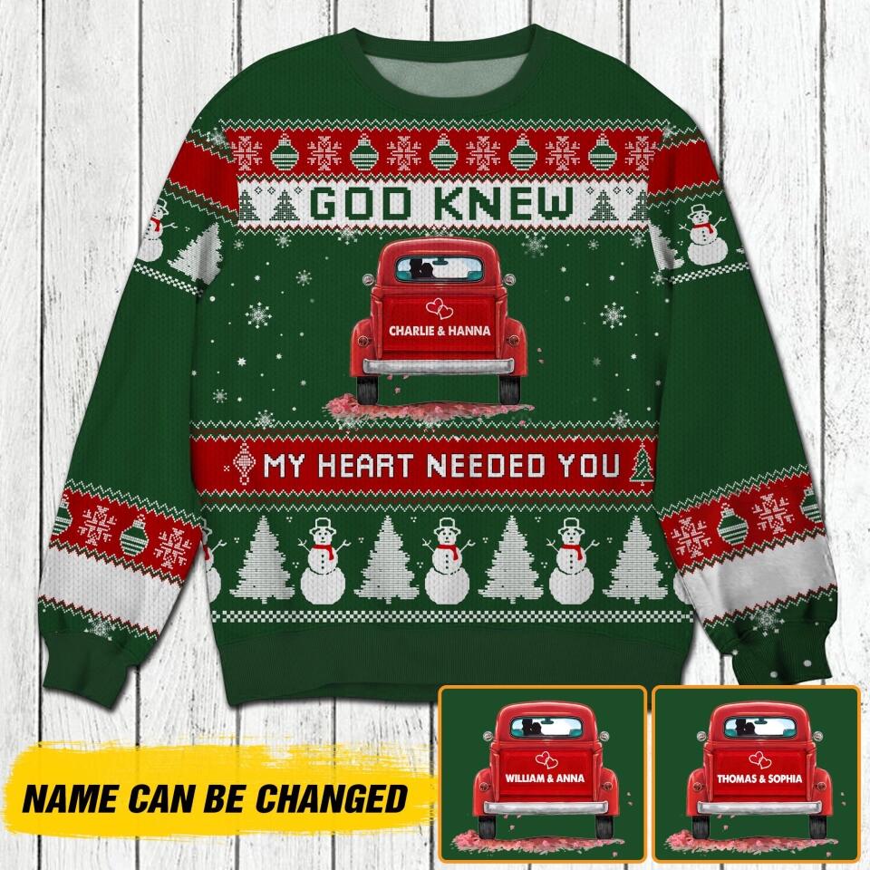 Personalized God Knew My Heart Needed You Red Truck Couple Gift For Her/Him Christmas Sweatshirt Prined 22OCT-HY13