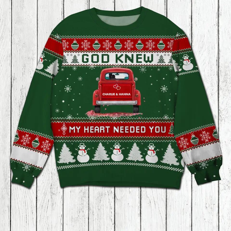 Personalized God Knew My Heart Needed You Red Truck Couple Gift For Her/Him Christmas Sweatshirt Prined 22OCT-HY13