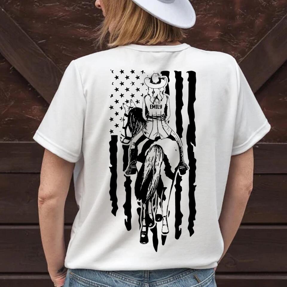 Personalized Horse Riding US Flag Tshirt Printed 22OCT-DT20