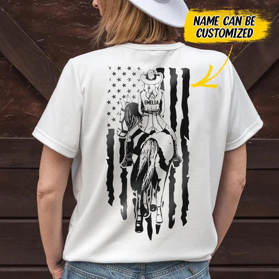 Personalized Horse Riding US Flag Tshirt Printed 22OCT-DT20