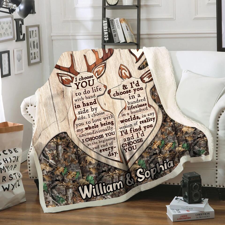 Personalized I Choose You Deer Couple Gifts Quilt Blanket Printed QTHQ2110