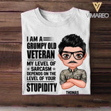 Personalized I'm An Us Grumpy Old Veteran My Level Of Sarcasm Depends On Your Level Of Stupid Tshirt Printed NOV22-DT08