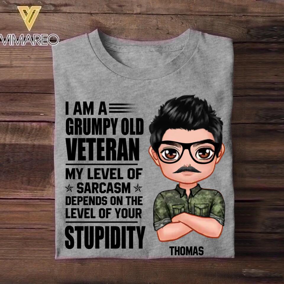 Personalized I'm A Canadian Grumpy Old Veteran My Level Of Sarcasm Depends On Your Level Of Stupid Tshirt Printed NOV22-DT08